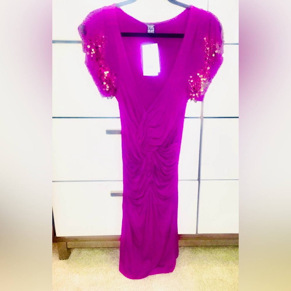 Free People Pink Sequin Flutter Sleeve Mini Dress
